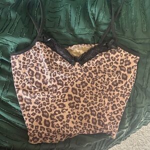 Leopard Print Bustier Top with Black Lace Trim